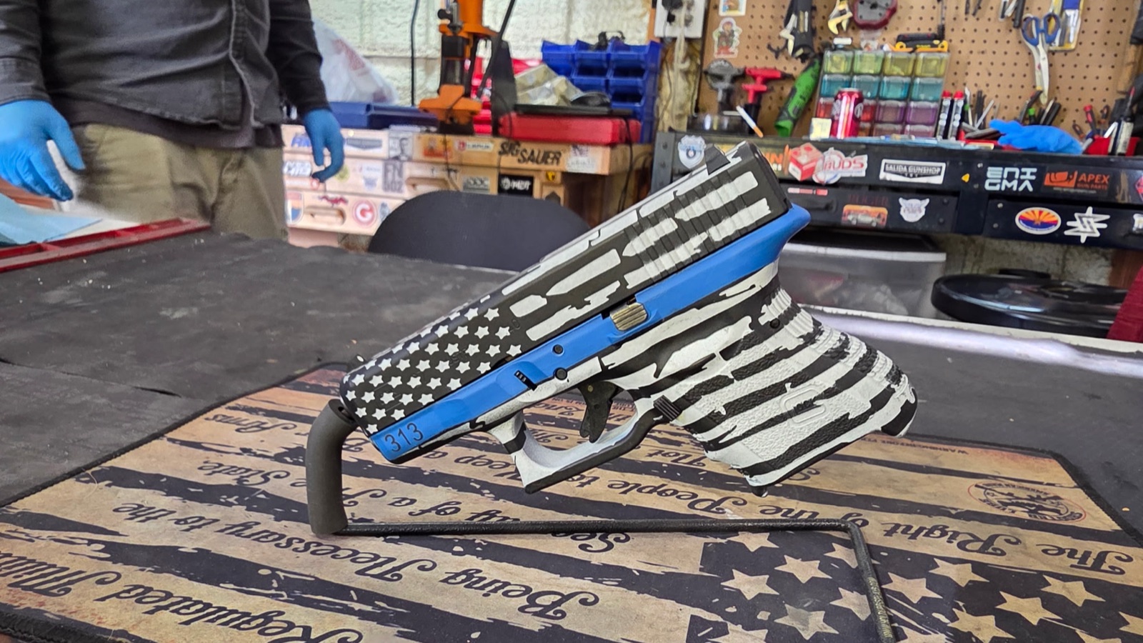 Blue camo Cerakote build by Wet Mountain Coatings
