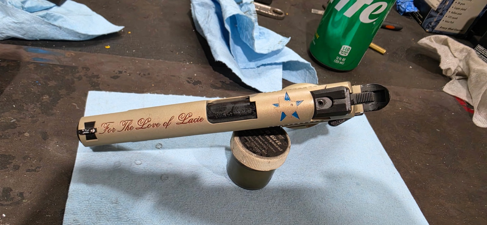 FDE Cerakote slide with custom laser engraving by Wet Mountain Coatings